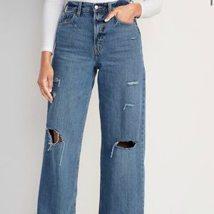 Old Navy Distressed Jeans Extra High Rise Wide Leg Size 6 Retro Y2K Denim Casual